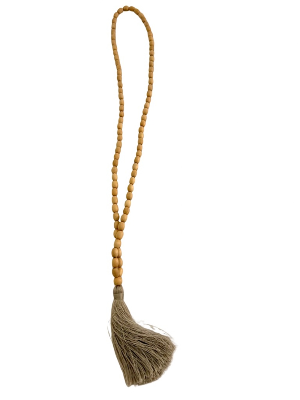Beige Wood Bead Necklace with Gray Tassel